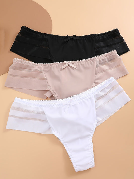 3pcs Sheer Mesh Thongs – Sexy, Comfy & Stretchy Panties Set for Women’s Everyday Lingerie STORE ARBELLA'S