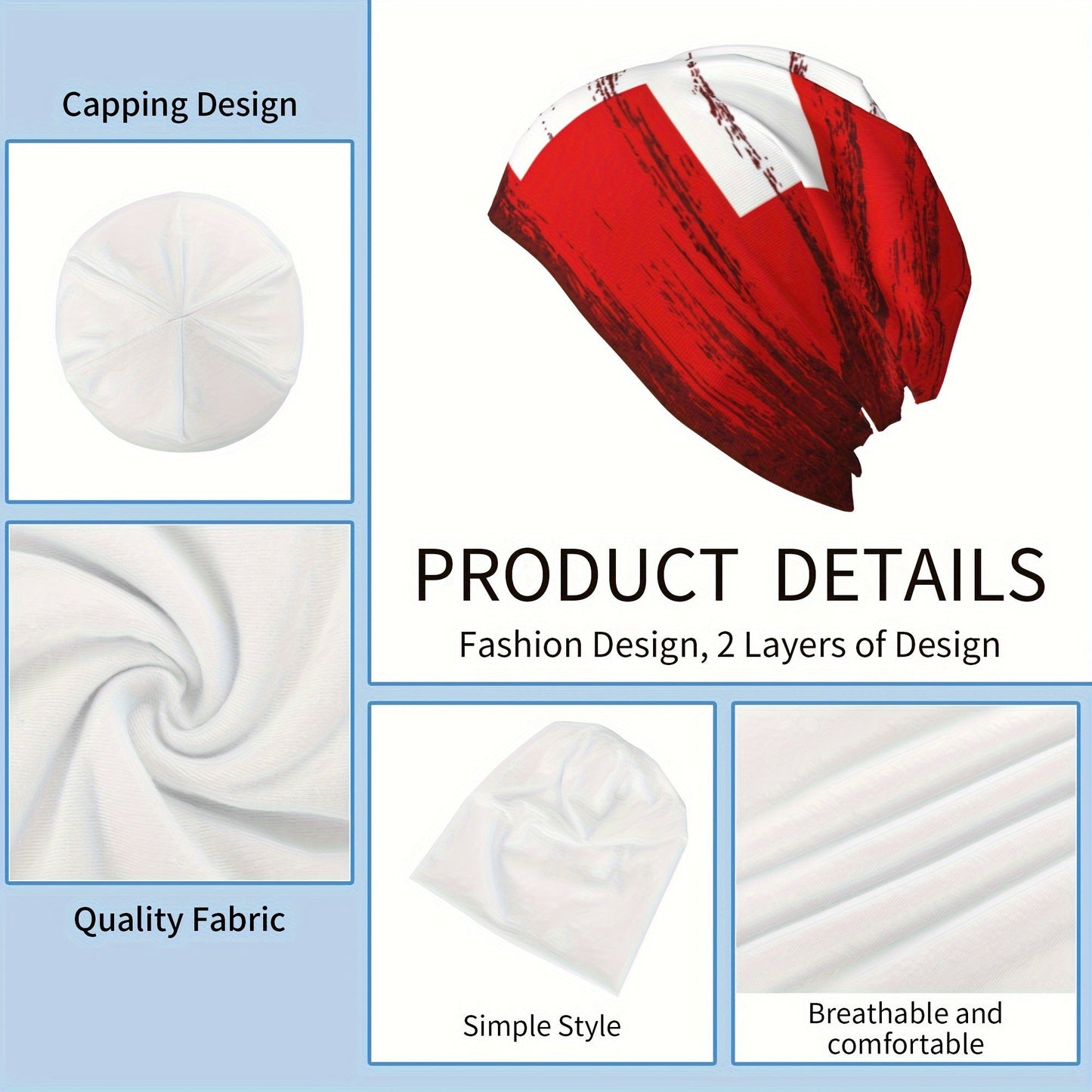 Men's Boho Style Hip Hop Beanie - Swiss Flag Design, Windproof, Breathable & Comfortable, Knit Fabric, 2-Layered Design, Perfect for Spring & Autumn store Arbellas