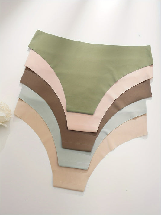 5pcs Seamless Solid Briefs - Ultra-Comfortable Womens Underwear - Stretchy, Breathable, Sweat-Wicking Lingerie - Assorted Colors, Premium Quality, One-Size-Fits-Most STORE ARBELLA'S