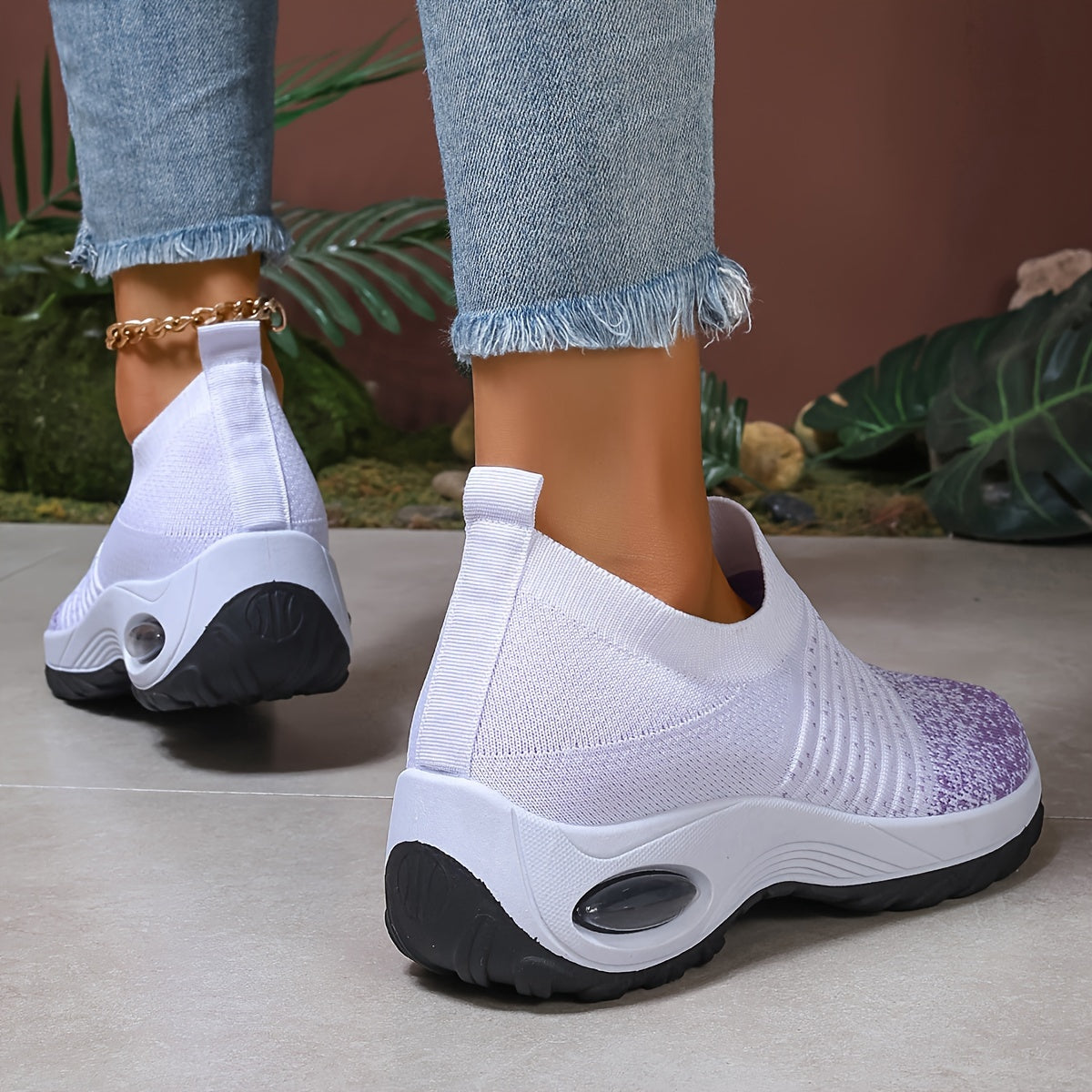 Women's Breathable Knit Sneakers - Comfortable Air Cushion, Slip-On Casual Shoes With Non-Slip Sole For Outdoor Activities store Arbellas