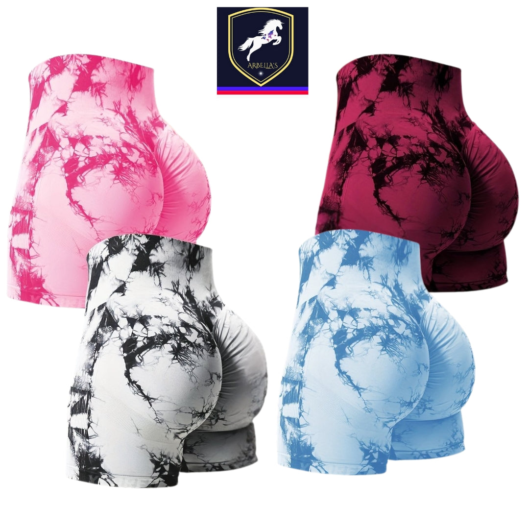 4 Pcs mix color Women's Scrunch Butt Lifting High Waisted Yoga Gym Shorts - Seamless, Comfortable, Stylish Activewear for Fitness Store ARBELLA'S