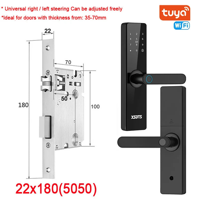 Tuya Wifi Electronic Smart Door Lock With Biometric Fingerprint / Smart Card / Password / Key Unlock/ USB Emergency Charge Store ARBELLA'S