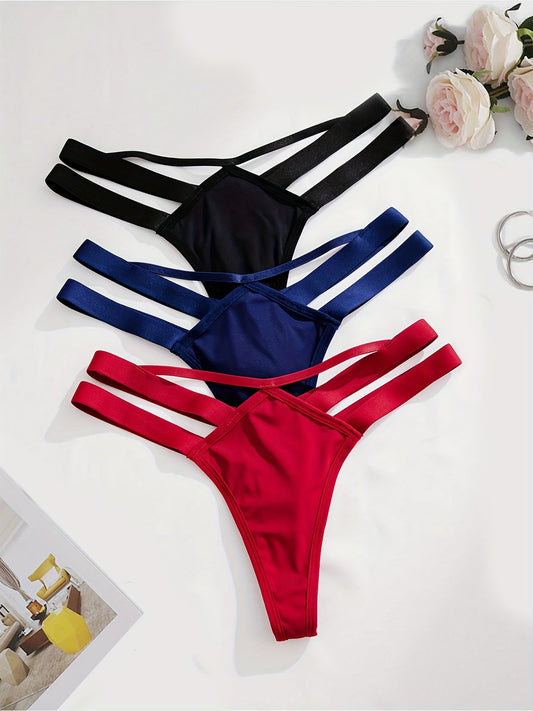 3pcs Elegant Women's Thongs in Black, White, & Red - Soft Nylon & Elastane Blend, Non-See-Through, Hand Washable - Comfortable & Stylish Lingerie with Adjustable Straps Store ARBELLA'S