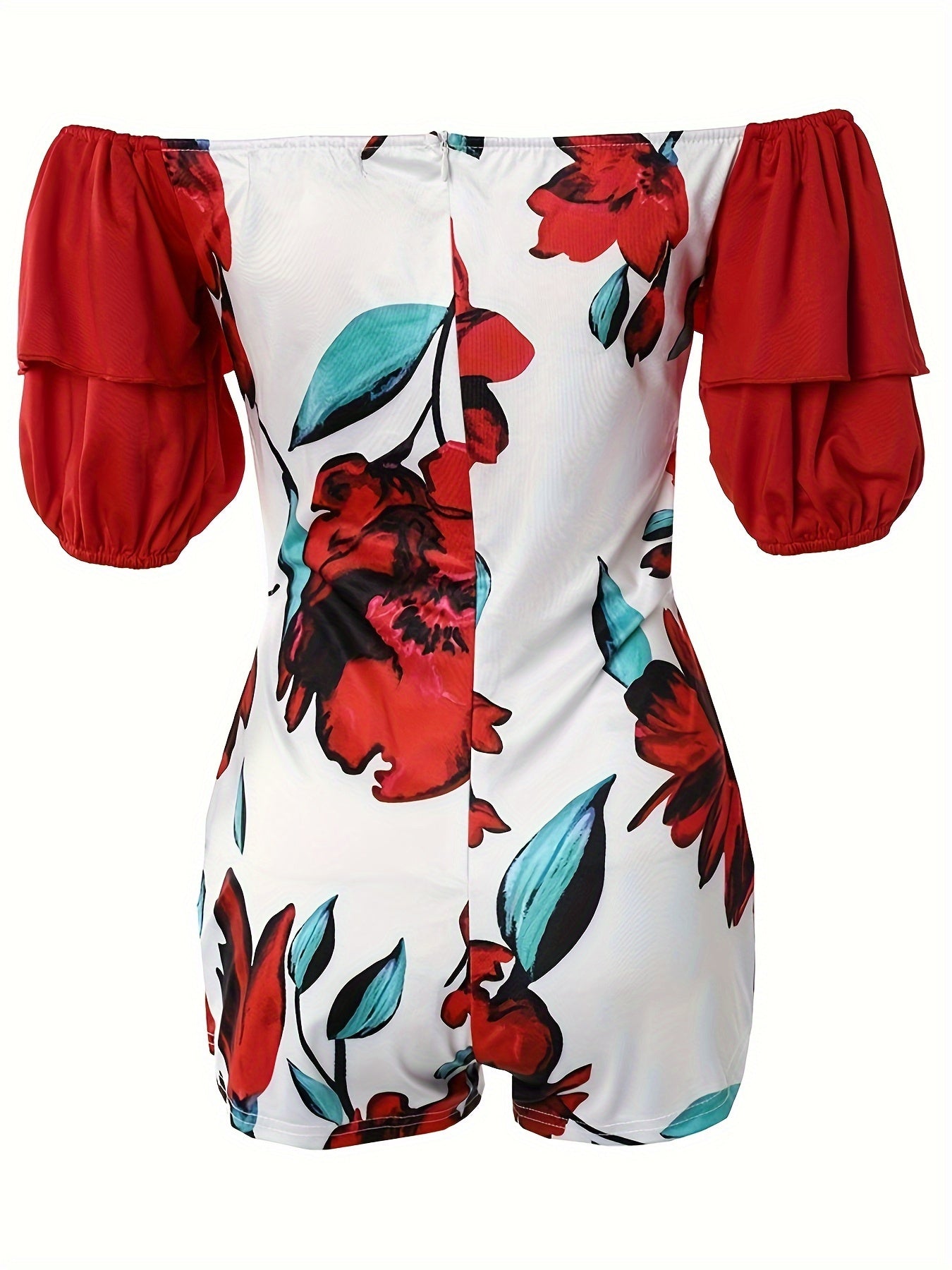 Floral Print Romper Jumpsuit, Off Shoulder Knotted Short Sleeve Romper, Women's Clothing STORE ARBELLA'S