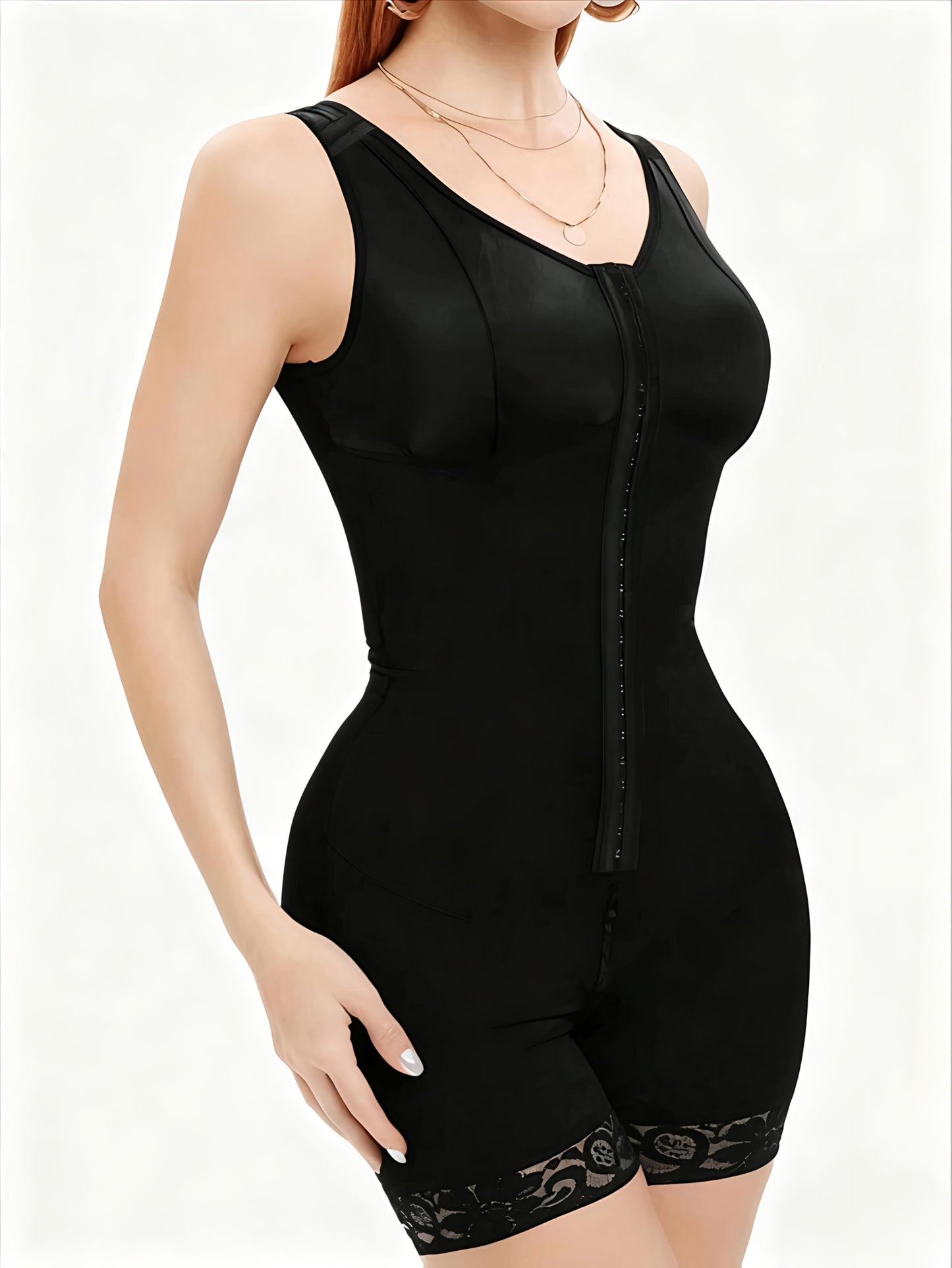 1pc Women's Postpartum Tummy Control Shapewear Bodysuit - High Support Butt Lifter with Front Zipper, Lace Trim & No Padding, Solid Color Body Shaper for Postpartum & Casual Attire, Postpartum Shapewear, Postpartum Support, S Store ARBELLA'S