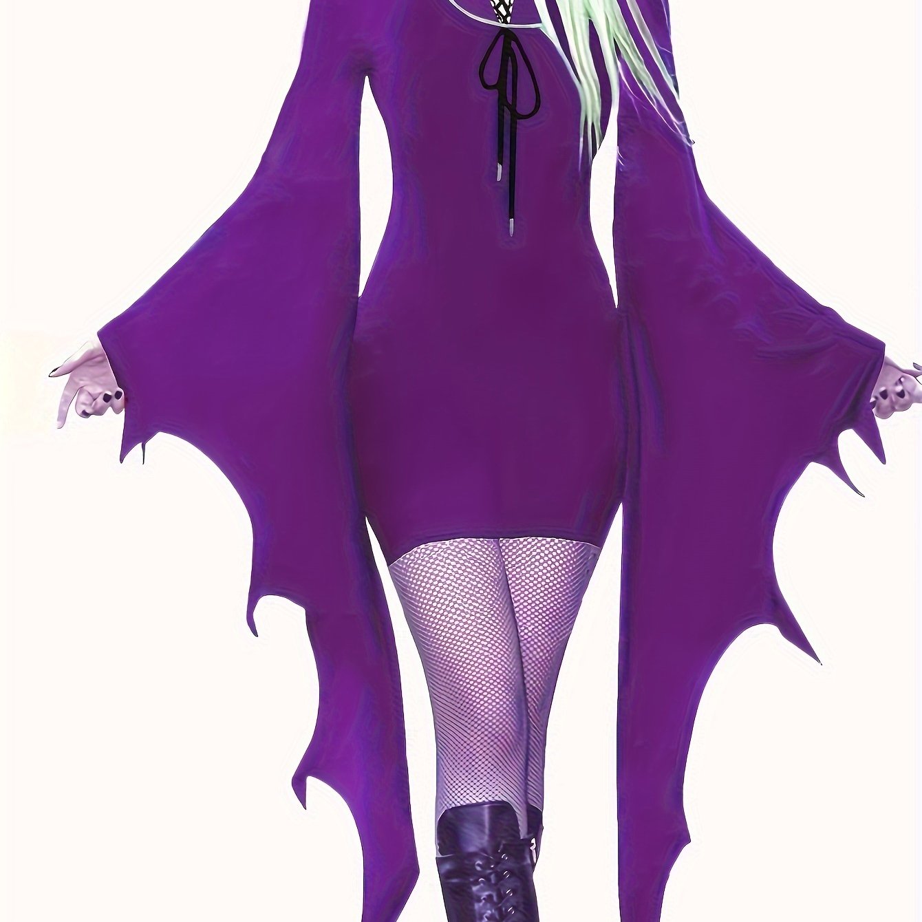 Vibrant Solid Bodycon Dress for Women - V-Neck, Lace-Up, Mid-Elasticity, Polyester, Young Style, Perfect for Spring/Fall, Gothic Performance and Halloween Costume STORE ARBELLA'S