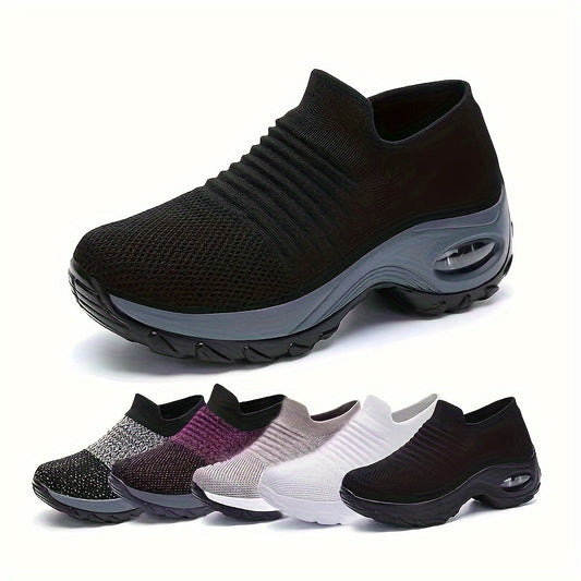 Women's Breathable Mesh Slip-On Sneakers - Lightweight, Non-Slip Air Cushion Sole Casual Shoes for All Seasons | Comfortable & Stylish Low-Top Design with EVA Insole