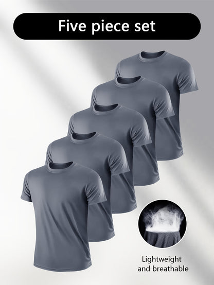 5-Pack Mens Ultra-Quick Dry Short Sleeve Athletic T-shirts - Super Lightweight, breathable, Solid Colors for Summer Sports & Casual Wear - Fashionable Crew Neck