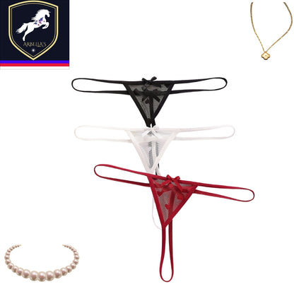 3pcs Women's Lace Mesh Thongs with Bow Detail - Semi-Transparent Low-Rise, Breathable & Comfortable Underwear in Black, White, and Burgundy, Cute Underwear, Feminine Lingerie, Elegant Bow Design, Delicate Construction Store ARBELLA'S