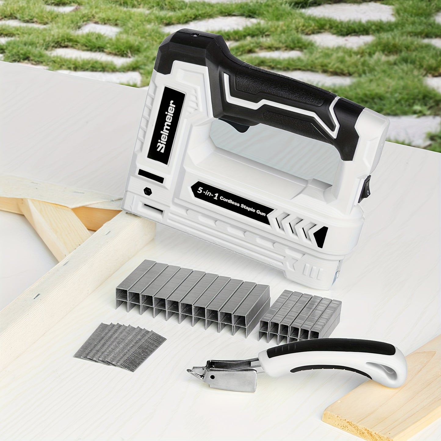 Cordless 2-in-1 Nail Gu] Bielmeier 2-in-1 Cordless Nail Gun 20V/4V, No Compressor, No Cord, Lightweight Design for Carpentry & Upholstery, with LED Work Light, Safety Striker Guard, Adjustable Depth, Battery & Charger, 1600/2