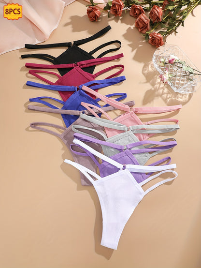 8pcs Cotton Thong Set, Comfortable, Fashionable, Breathable And Light Beige Friendly Underwear, Suitable for Daily Commuting, Women's Underwear And UnderwearSeamless Fabric Store ARBELLA'S