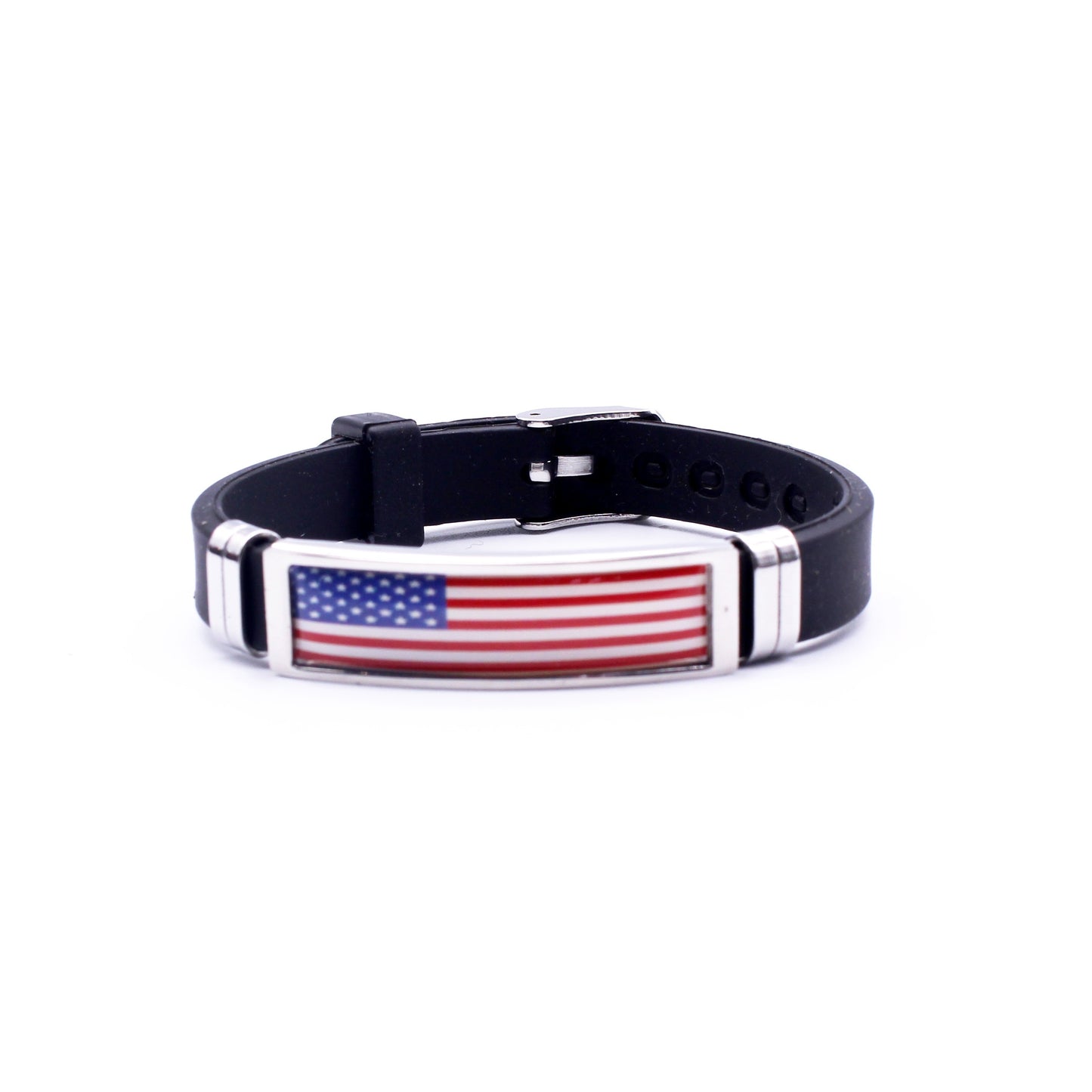 Adjustable Patriotic Flag Bracelet - Versatile Black Silicone Wristband for Sports Fans