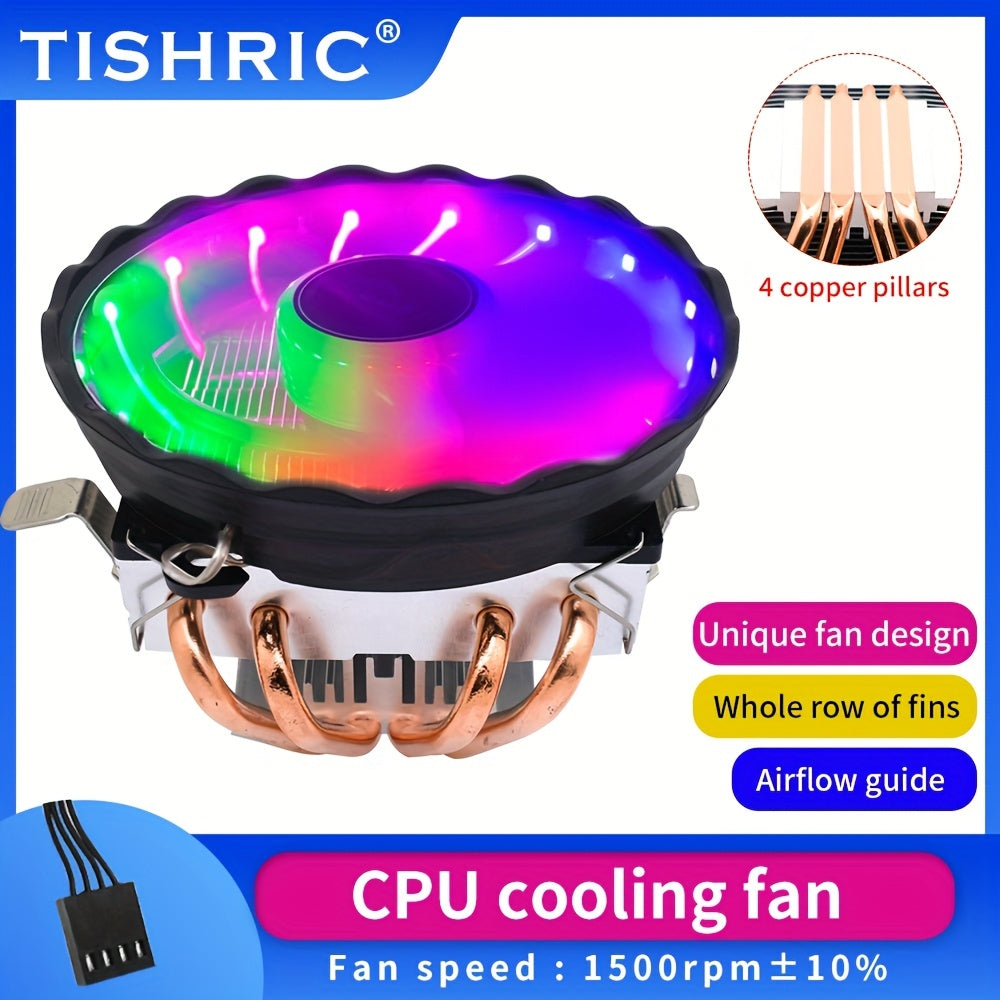 CPU Cooling Fan 120mm RGB PWM 4Pin Heat sink For Intel LGA 2011,2011-3,1155,1150 755,1151,1156,1700,1200,X79,X99,FM1,FM2,AMD, AM5, AM3, AM4 Speed 1500 ±10 RPM