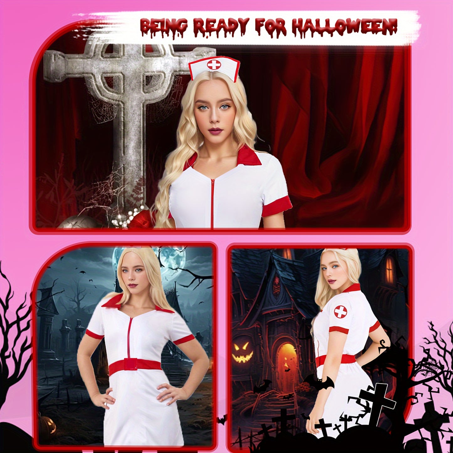 Nurse Role Play Costume Set - Naughty Nurse Uniform with Exquisite Headpiece, Perfect for Halloween Party, Role Play, and Costume Party