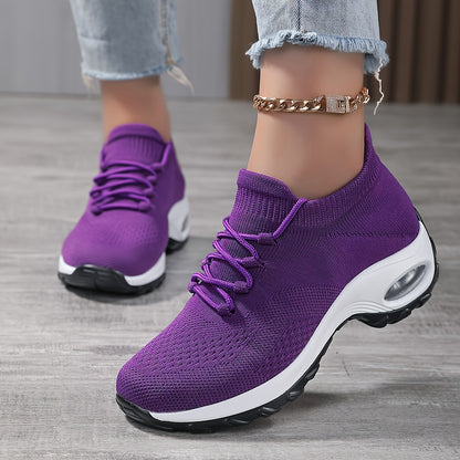 Womens Lightweight Flying Woven Sneakers - Advanced Air Cushion Running Shoes - Secure Lace-up, Outdoor Ready, Ultra-Comfortable Mesh Design