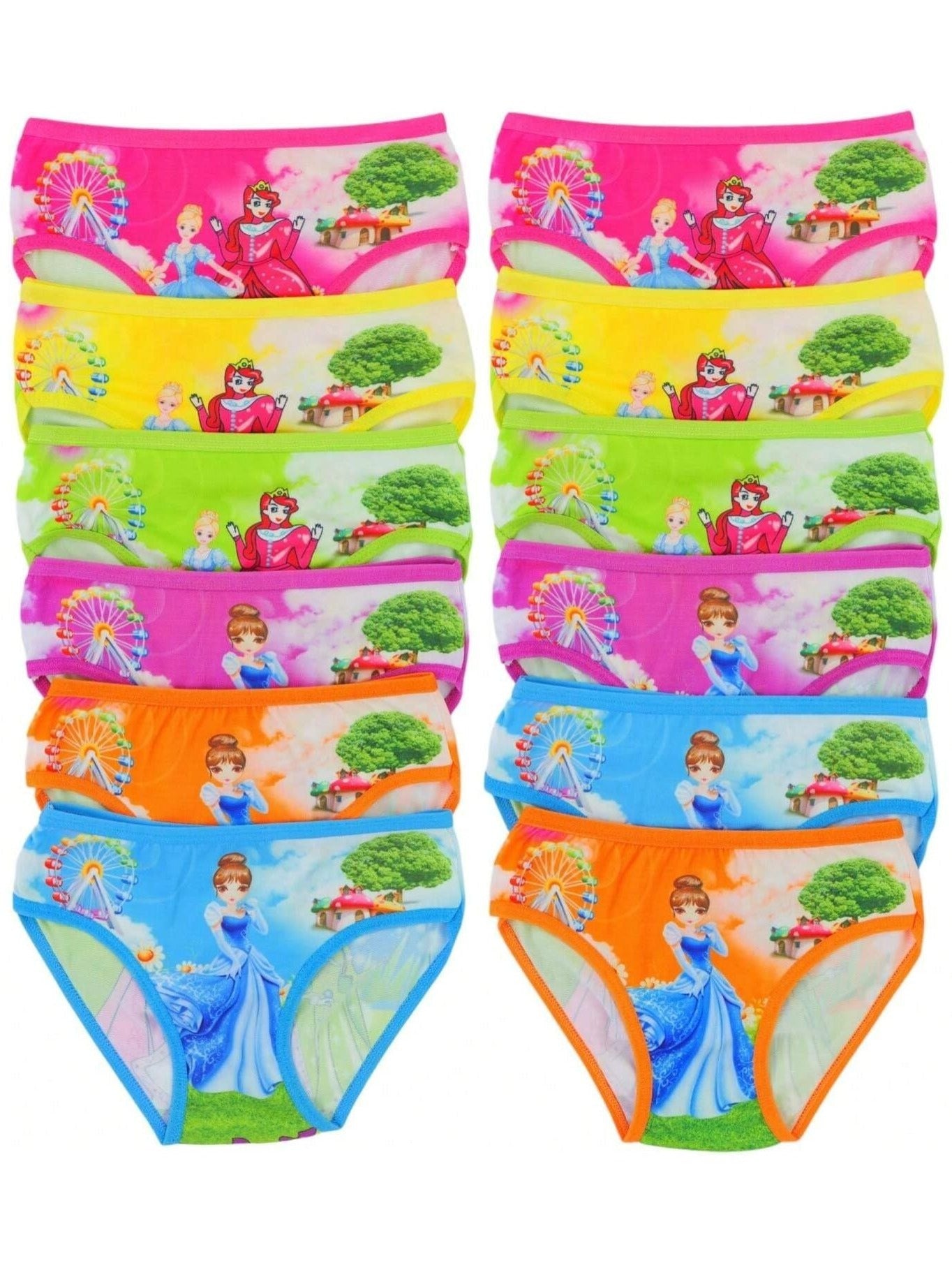 Girl's 12 Pack Of Colorful Princess Print Cute Stretch Bikini Panty Briefs Store ARBELLA'S