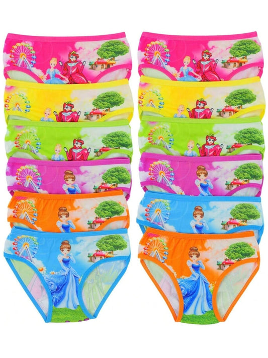 Girl's 12 Pack Of Colorful Princess Print Cute Stretch Bikini Panty Briefs Store ARBELLA'S
