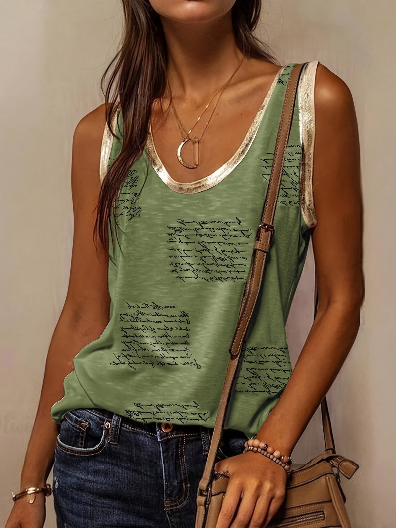 Vibrant Pink Sleeveless Tank Top | Women's Casual Elegant Round Neck Summer Top, Golden Letter Print, Machine Washable, Nontransparent Material Store ARBELLA'S