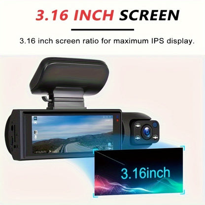 pomeranian 1080P Dual Camera, Dash Cam For Cars, Front And Inside, Car Camera With IR Night Vision, Loop Recording, Wide Angle Car DVR Camera With 3.16 Inch