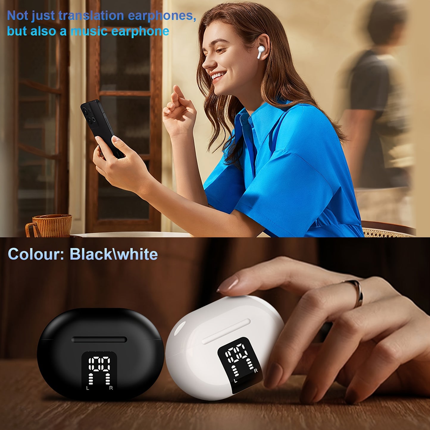 Language Translator earphones Real Time, 2-Way Translation Earbuds In 144 Languages, Portable Translation Headset With APP For Music And Calling, For IOS & Android