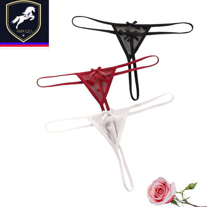 3pcs Women's Lace Mesh Thongs with Bow Detail - Semi-Transparent Low-Rise, Breathable & Comfortable Underwear in Black, White, and Burgundy, Cute Underwear, Feminine Lingerie, Elegant Bow Design, Delicate Construction Store ARBELLA'S