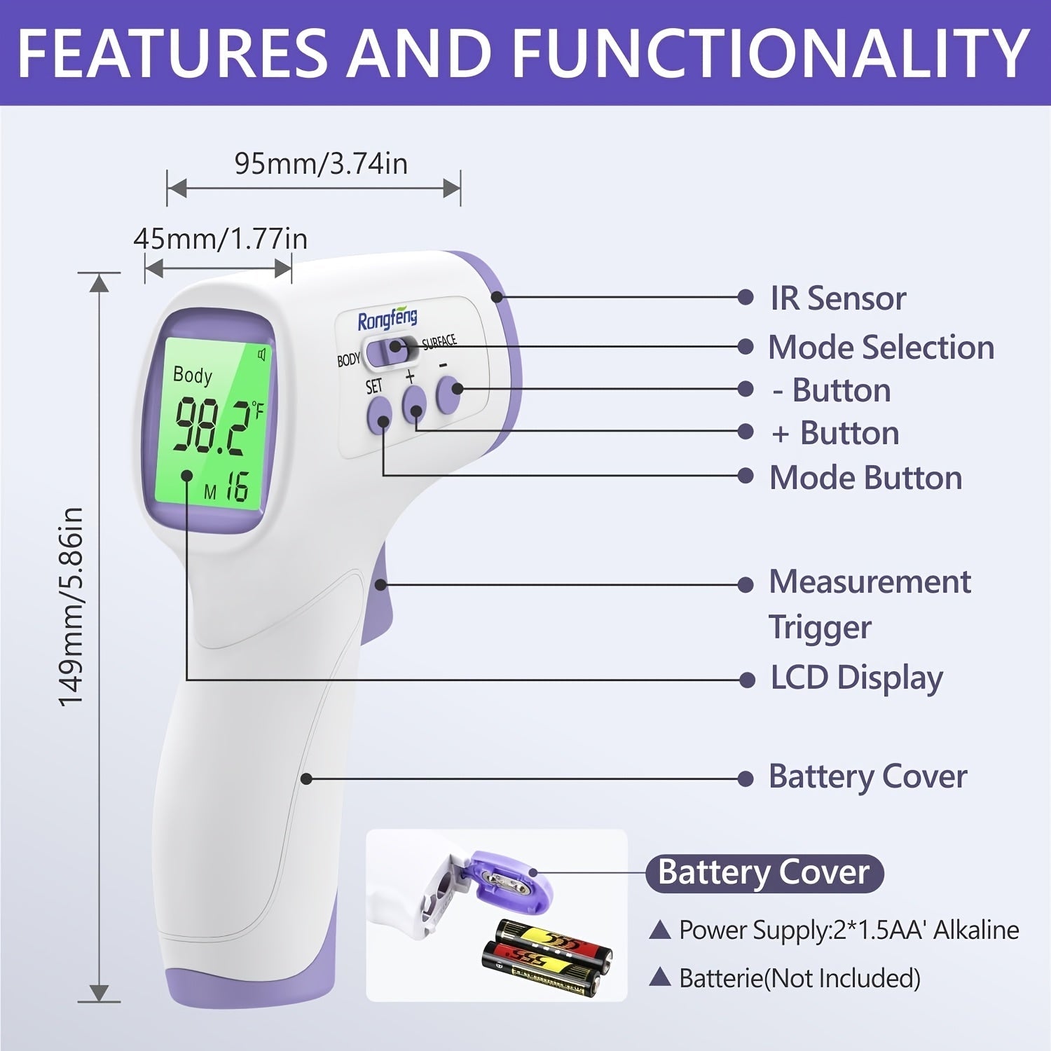 [Digital | Forehead] Digital Thermometer | No-Touch Forehead Thermometer For Adults And Kids, With Fever Alarm, 3 Backlit And 32 Memories Fast Accurate Results, Easy For All Ages, Basal Thermometer Store ARBELLA'S