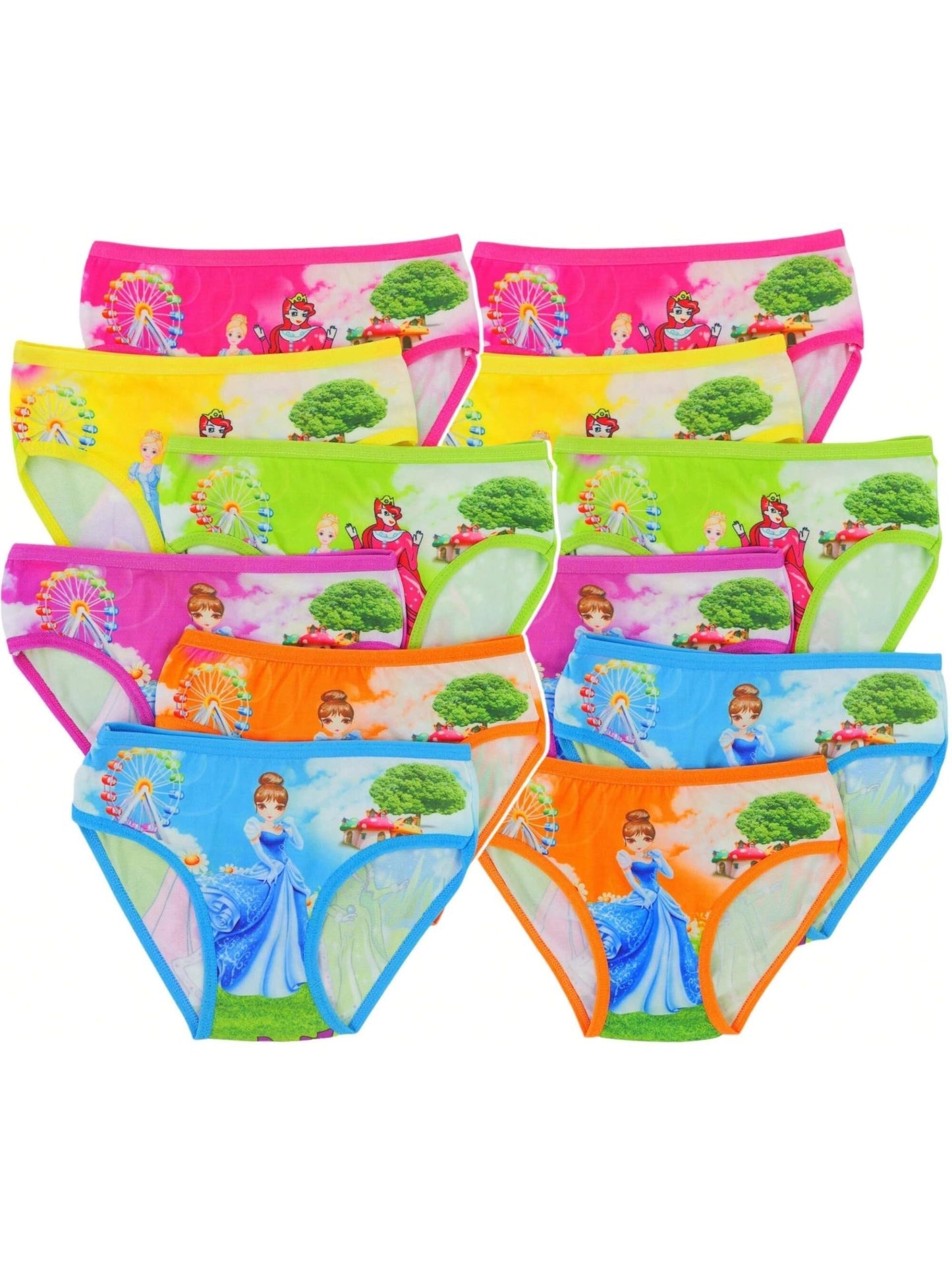 Girl's 12 Pack Of Colorful Princess Print Cute Stretch Bikini Panty Briefs Store ARBELLA'S