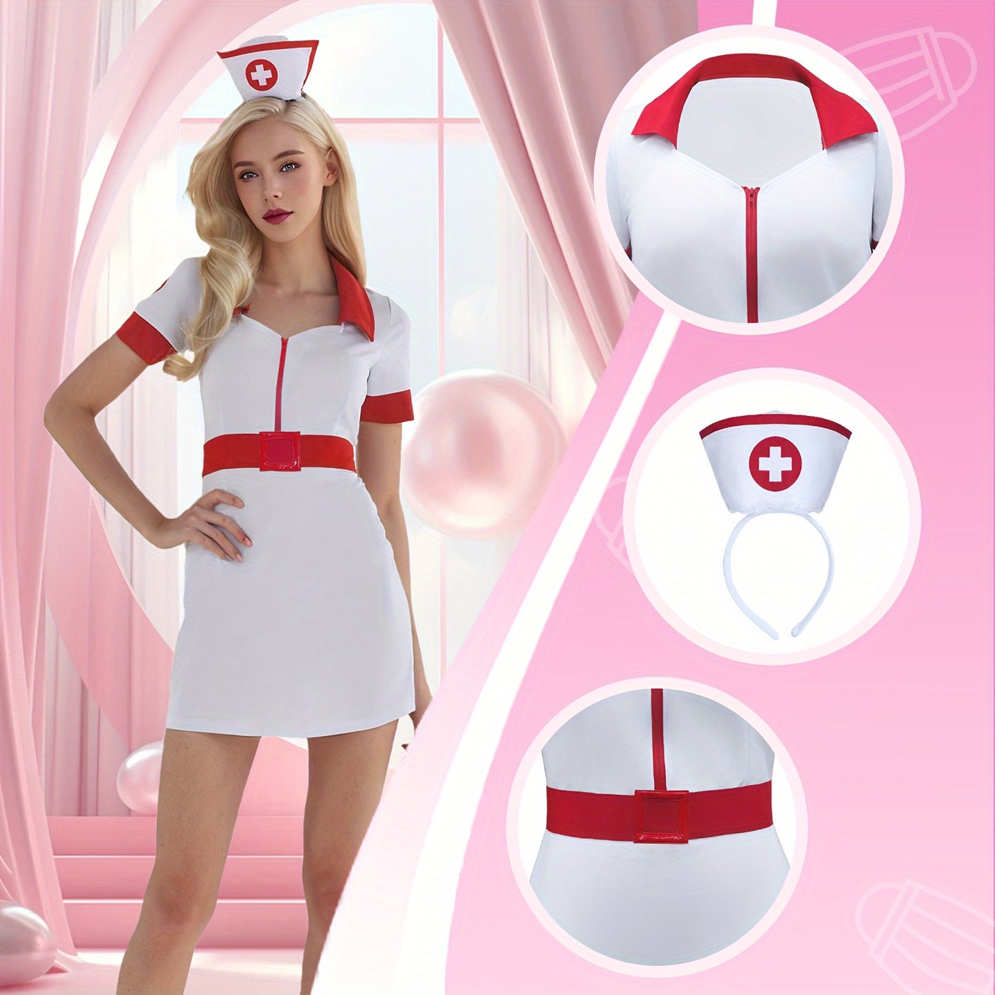 Nurse Role Play Costume Set - Naughty Nurse Uniform with Exquisite Headpiece, Perfect for Halloween Party, Role Play, and Costume Party