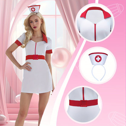 Nurse Role Play Costume Set - Naughty Nurse Uniform with Exquisite Headpiece, Perfect for Halloween Party, Role Play, and Costume Party