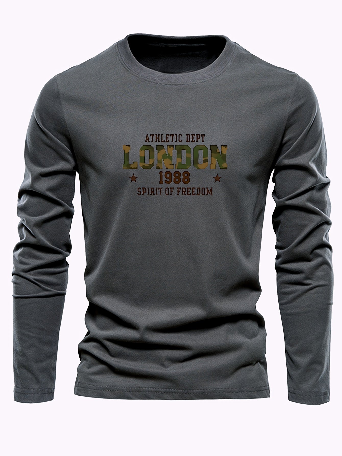 Men's 3-Pack 100% Cotton Long Sleeve T-Shirts, Casual Athletic Dept London 1988 Print, Soft Knit Fabric, Round Neck, Regular Fit, for Leisure Outings