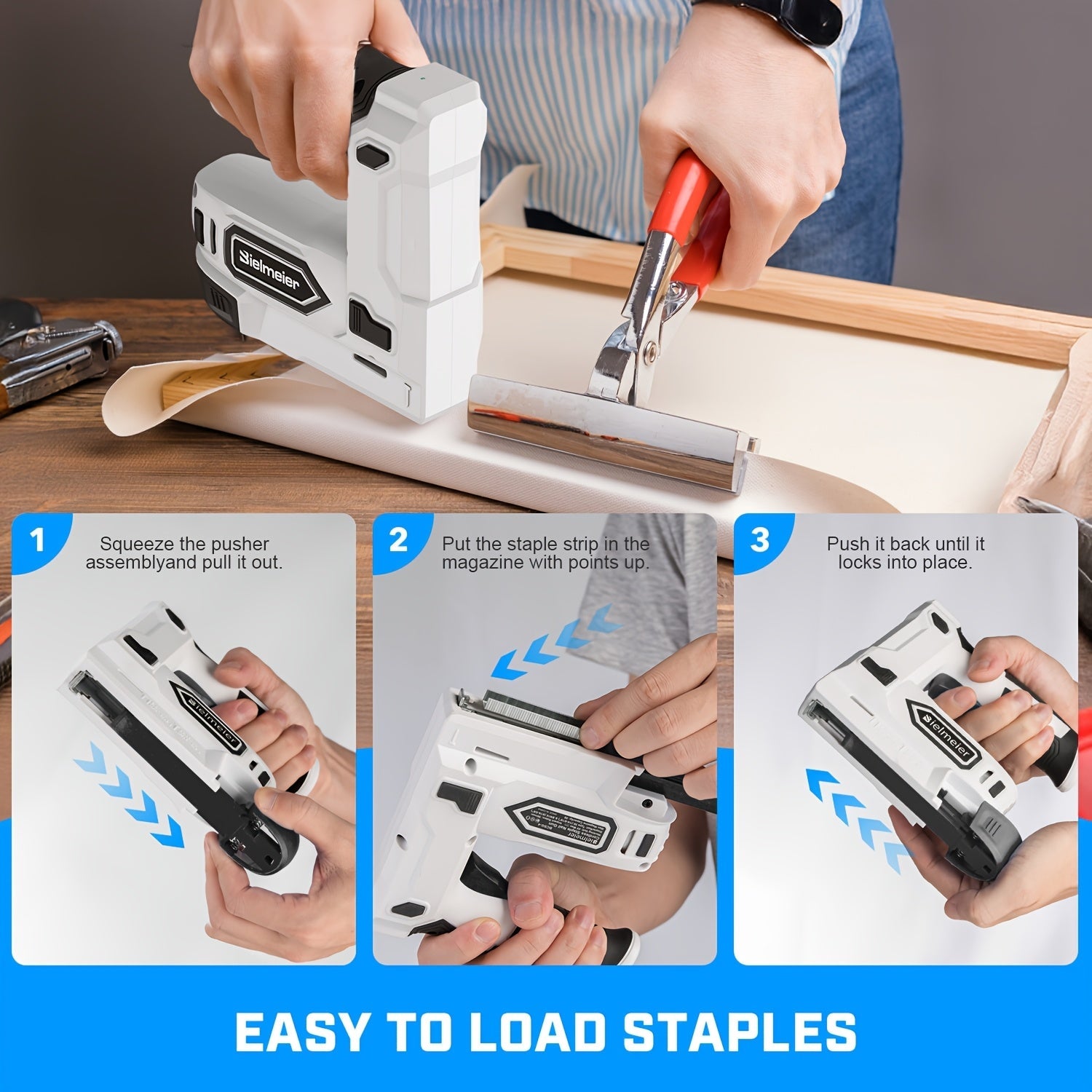 Cordless 2-in-1 Nail Gu] Bielmeier 2-in-1 Cordless Nail Gun 20V/4V, No Compressor, No Cord, Lightweight Design for Carpentry & Upholstery, with LED Work Light, Safety Striker Guard, Adjustable Depth, Battery & Charger, 1600/2 Store ARBELLA'S