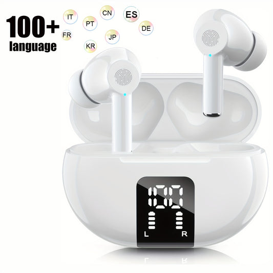 Multilingual Instant Translator Earbuds-144 Language 2-Way Real-Time Conversation-Compatible APP for Music & Calls-HD Sound with Noise Cancellation-Perfect for Travel & Work