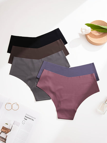 5pcs Solid Seamless Briefs, Comfy Breathable Stretchy Intimates Panties, Women's Lingerie & Underwear