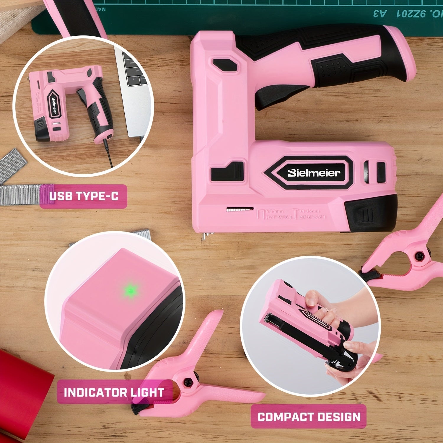 Cordless 2-in-1 Nail Gu] Bielmeier 2-in-1 Cordless Nail Gun 20V/4V, No Compressor, No Cord, Lightweight Design for Carpentry & Upholstery, with LED Work Light, Safety Striker Guard, Adjustable Depth, Battery & Charger, 1600/2 Store ARBELLA'S