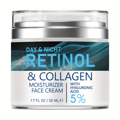 Retinol Moisturizer: Collagen & Hyaluronic Acid Enriched, Vitamins C+E - Hypoallergenic, for Youthful, Hydrated Skin for All 50ml