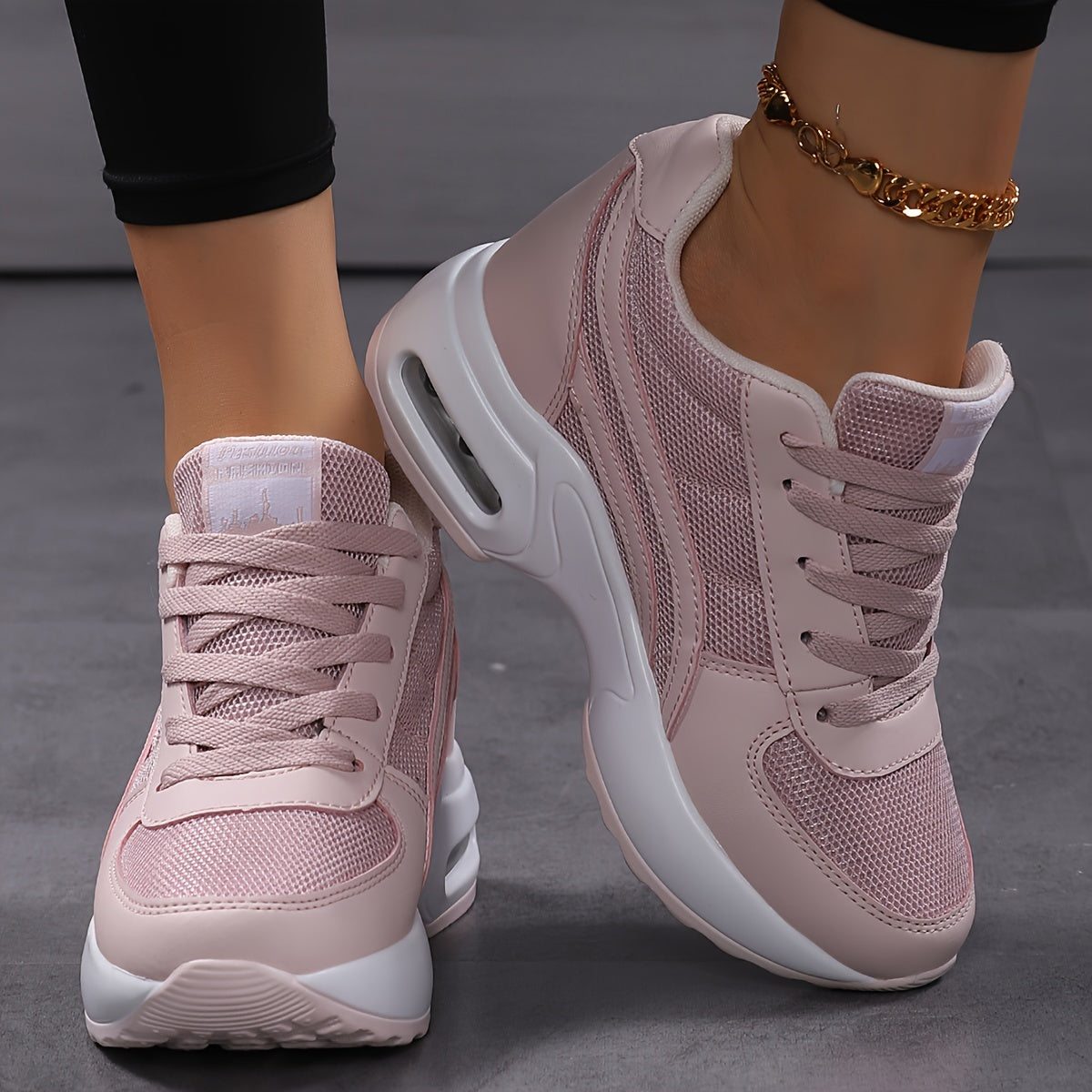 Women's Breathable Mesh Sneakers - Casual Lace-Up, Height-Boosting Platform Shoes with Air Cushion Comfort for All Seasons