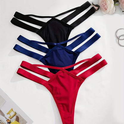 3pcs Elegant Women's Thongs in Black, White, & Red - Soft Nylon & Elastane Blend, Non-See-Through, Hand Washable - Comfortable & Stylish Lingerie with Adjustable Straps Store ARBELLA'S