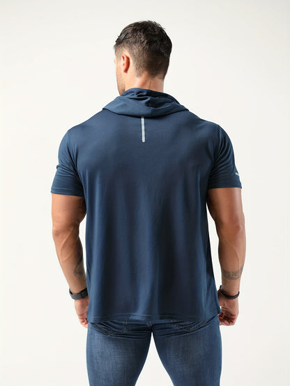 Men's Quick-Dry Hoodie - Breathable, 4-Way Stretch, Sweat-Wicking Polyester, Relaxed Fit for Sports & Casual Wear, White with Blue Drawstrings Store ARBELLA'S