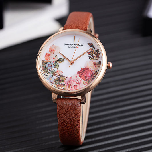 PU cuero Simple señoras reloj creativo Retro flor gran Dial cuarzo reloj femenino