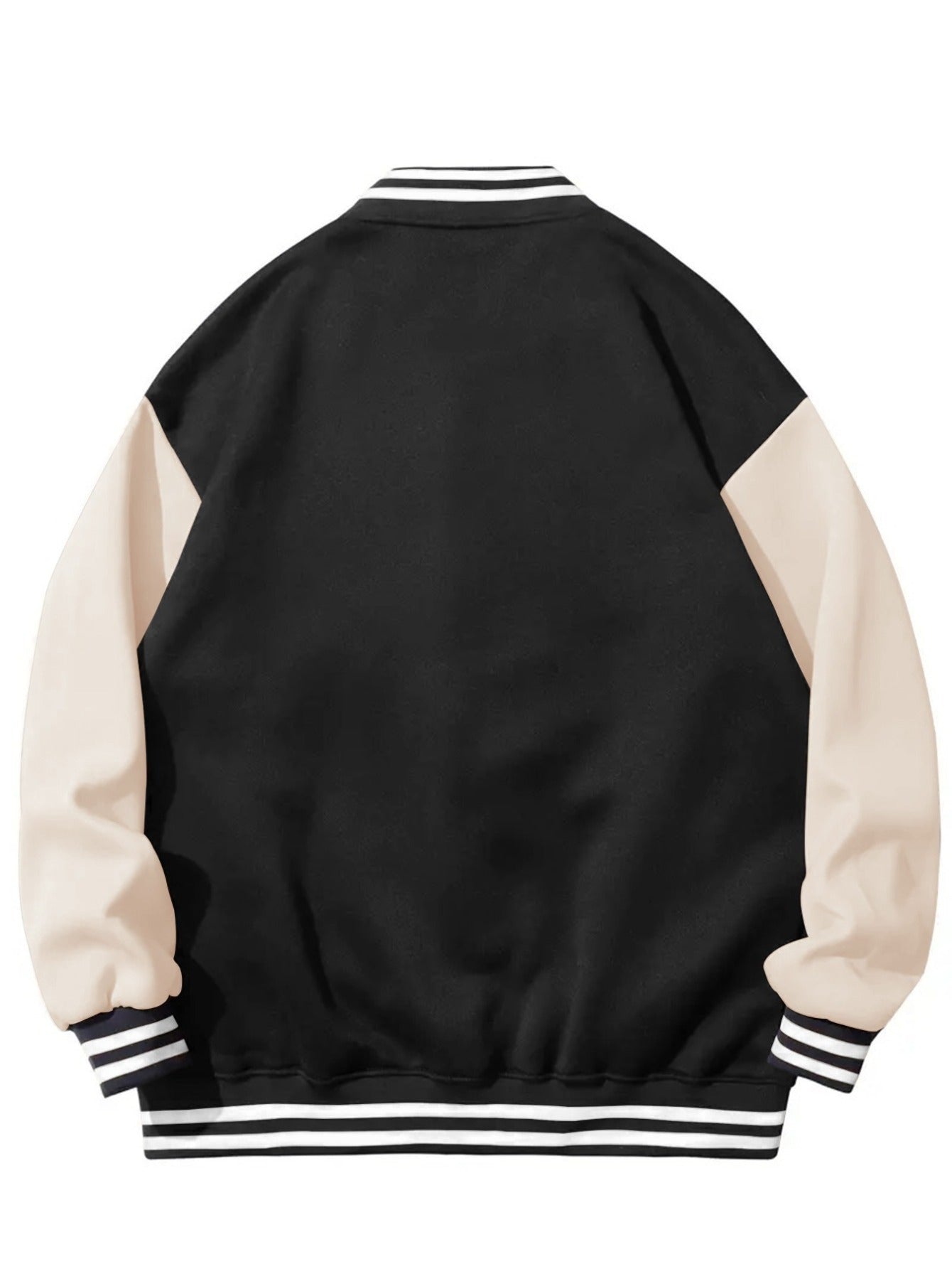 Letter Print Warm Varsity Jacket, Men's Casual Color Block Button Up Jacket For Fall Winter School Baseball