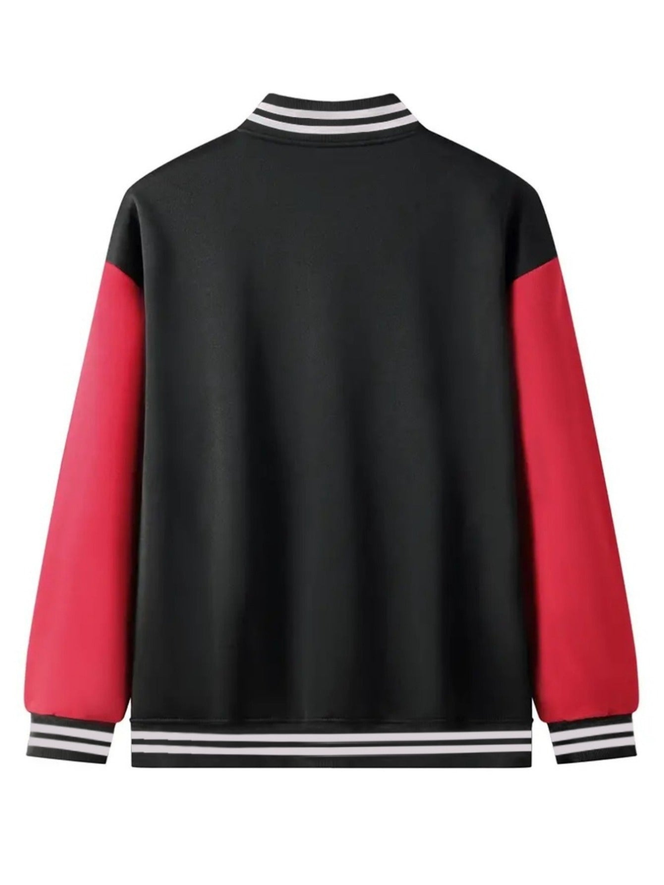 Letter Print Warm Varsity Jacket, Men's Casual Color Block Button Up Jacket For Fall Winter School Baseball