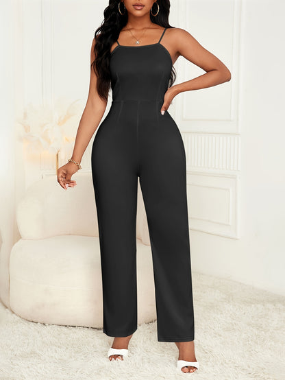 Chic Two-piece Ensemble - Versatile Sleeveless Wide-Leg Jumpsuit & Elegant Pocket Lapel Cardigan - Perfect for Women's Casual to Semi-Formal Attire