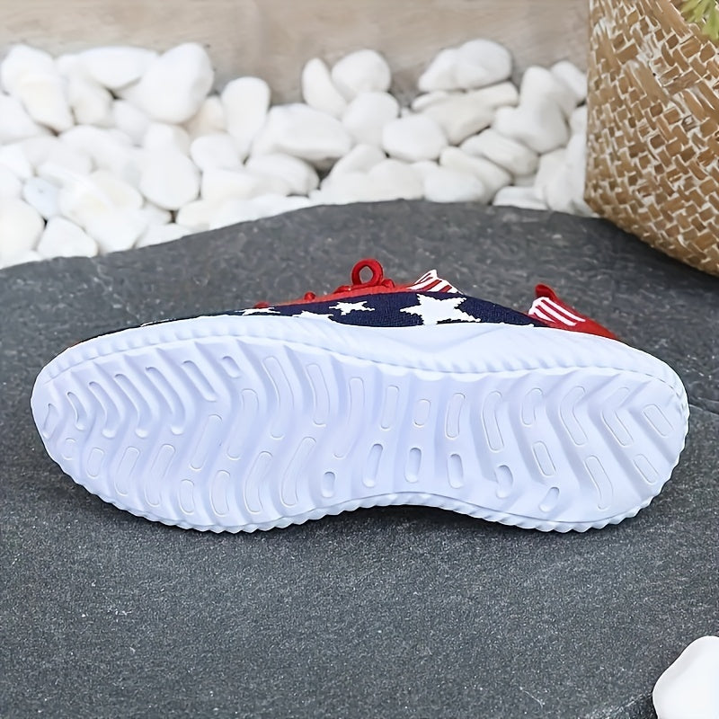 Women's Star Pattern Knitted Sneakers, Contrast Color Low Top Running & Walking Trainers, Casual Breathable Sports Shoes Summer