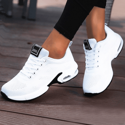 Women's Air Cushion Running Sneakers, Solid Color Breathable Low Top Walking Trainers, Casual Outdoor Gym Shoes  Plus Size