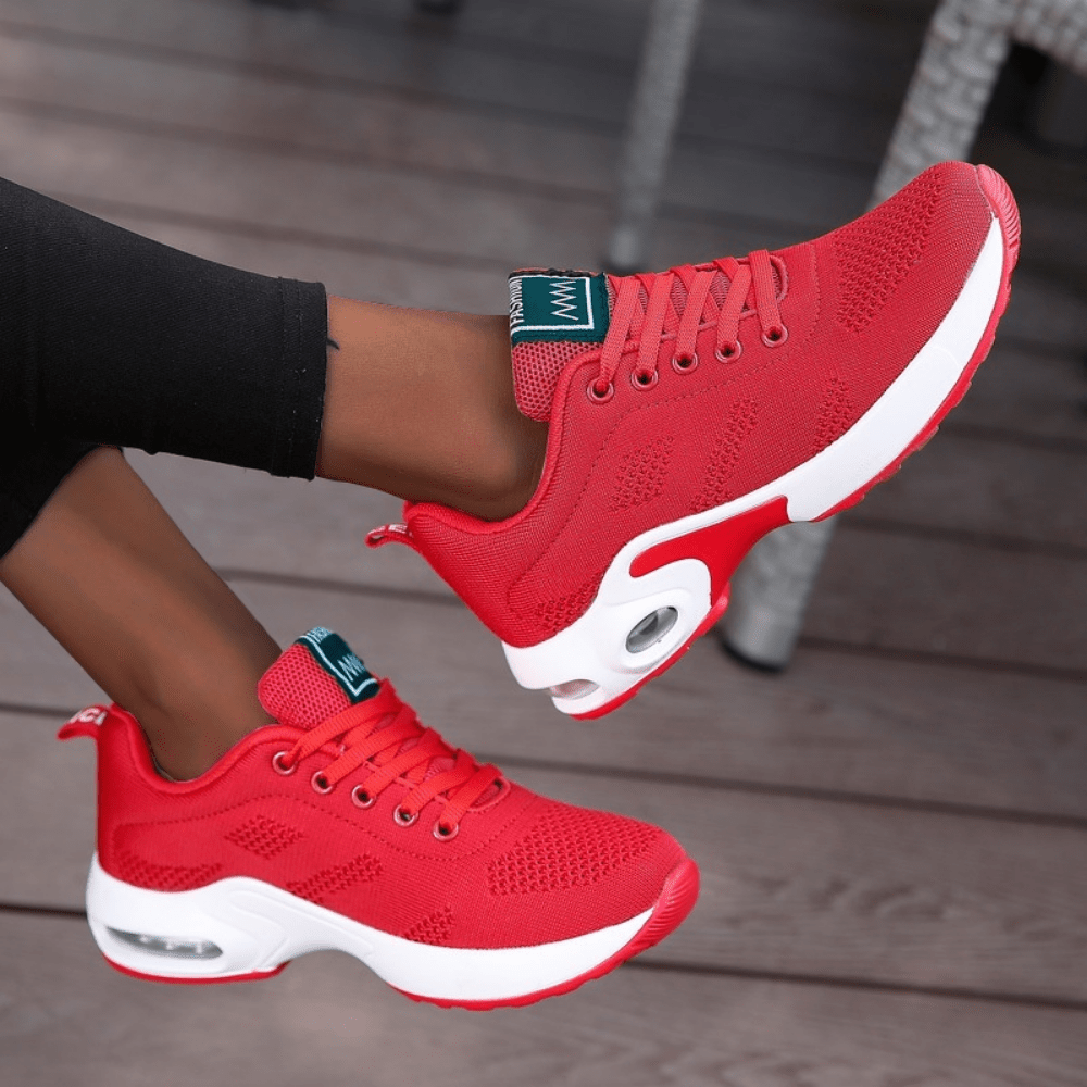 Women's Air Cushion Running Sneakers, Solid Color Breathable Low Top Walking Trainers, Casual Outdoor Gym Shoes  Plus Size