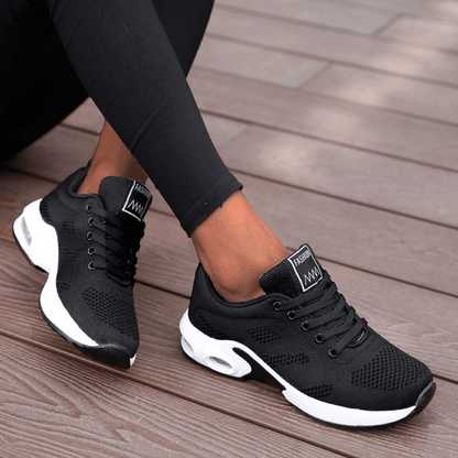 Women's Air Cushion Running Sneakers, Solid Color Breathable Low Top Walking Trainers, Casual Outdoor Gym Shoes  Plus Size