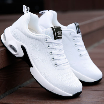 Women's Air Cushion Running Sneakers, Solid Color Breathable Low Top Walking Trainers, Casual Outdoor Gym Shoes  Plus Size