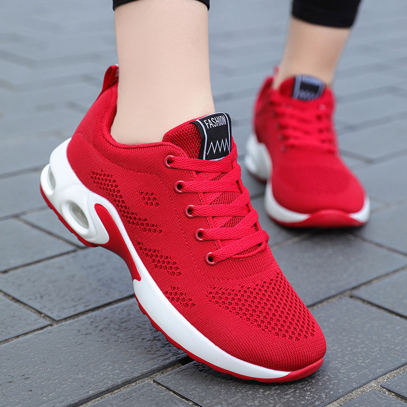 Women's Air Cushion Running Sneakers, Solid Color Breathable Low Top Walking Trainers, Casual Outdoor Gym Shoes  Plus Size