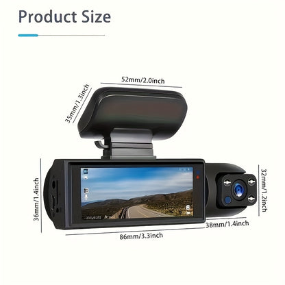 High-Definition Dual Lens Dash Cam - 1080p Front and Inside Car Camera with Loop Recording, Night Vision, Wide Angle, and 12-24V Car Plug Power - Lithium-Polymer Rechargeable Battery, Push Button Control, and LCD Display