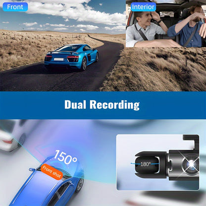 Dual-lens Dash Cam, 1080P, Front And Rear Dash Camera, 3.16" IPS Screen, IR Night Vision, Loop Recording, 24hr Parking Mode, Car Camera With 32GB TF Card Driving Recorder